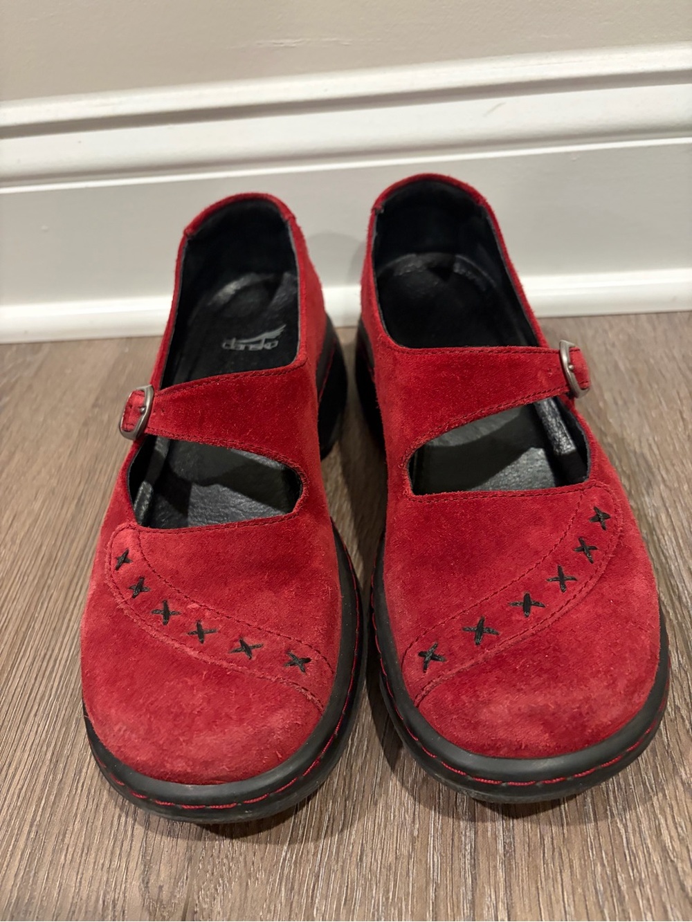 Dansko Red Suede Mary Jane Clog Mules